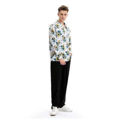 China Anti-pilling Hawaii Shirts Men Fashion Long Sleeve Flower Sunflower Digital Printing Hawaiian Shirts for sale