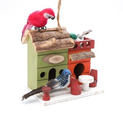 China Environmental Protection Sustainable Customized Wood Crafts Bird House Kids Painted Fir Board Wooden Bird House for sale