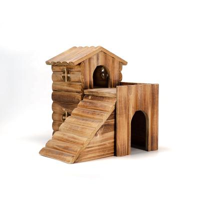 China Sustainable Factory Wholesale Luxury Natural Pet Chinchilla And Guinea Pig Play Hut Climbing Wooden Shelter House for sale