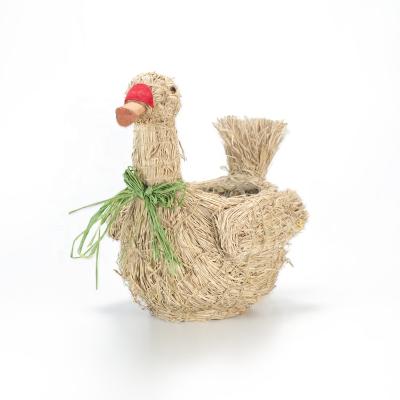 China Cartoon hand - weaved little grass animal flower pot for home and office cute grass-woven duckling plant pots for sale