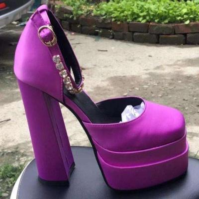 China Dropshipping Wholesale Women's Luxury Platform Square Block Heeled Cloth Ladies Sandals for sale