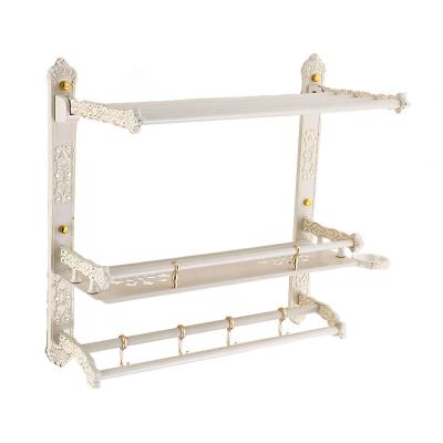 China Bathroom Space European Aluminum Antique Ivory White Wall Hanging Shelf 2 Tier Pendant Wall Mounted Type for sale