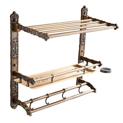 China Antioxidant Antique European Towel Rack With Retro Rod Wall Hanging Cosmetics Rack Solid Thick Bathroom Storage Rack for sale