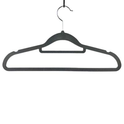 China Velvet Hangers Eco-friendly Material Plastic Thicken Gray Color Hook Custom Steel Non Slip Felt Space Saving Coat Clothes for sale