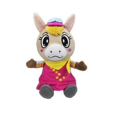 China Custom Cartoon Logo Plush Stuffed Toys Dolls Company Reputation Pendant Small Donkey Cartoon Cute Pony Plaid Skirt Couple Plush Doll for sale