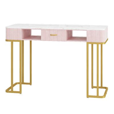 China 2021 New Durable Metal Legs Marble Table Vented Furniture Manicure Nail Salon Technician Table Salon Manicure for sale