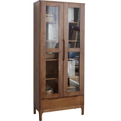 China Durable Rustic Tall Storage Cabinet Solid Wood Glass Display Cabinet For Living Room for sale