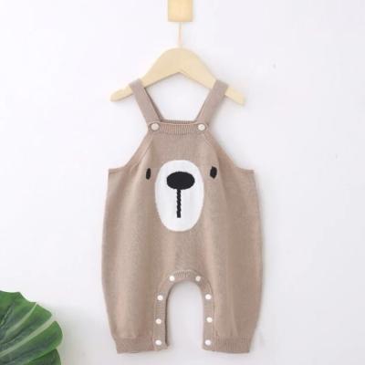 China Casual Baby Clothes Gender Neutral Baby Knitted Overalls Brown Bodysuit Baby Rompers for sale