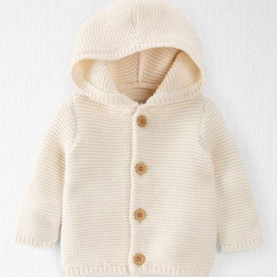 China Breathable Babies' Knitted Cardigan With Seed Stitch Hooded Sweater Autumn Organic Clothing for sale