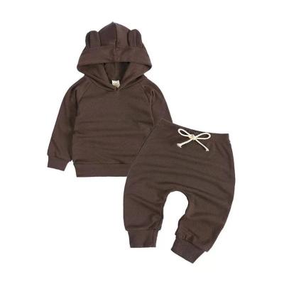 China Casual Baby Boys Clothing Sets Baby Boy Lounge Outfits Neutral Colored Two Piece Baby Ribbed Boys Hoodie Set Set for sale