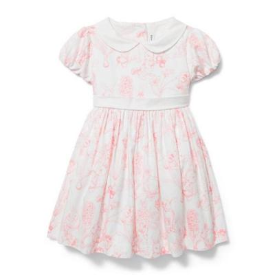 China Viable Peter Pan Collar Vintage Pink Delicate Babies Bunny Print Easter Dress for sale