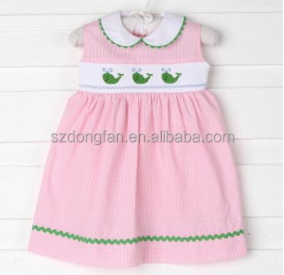 China New Viable Arrive Little Girls Easter Dresses Smocked Whale Pink Gingham Dress for sale