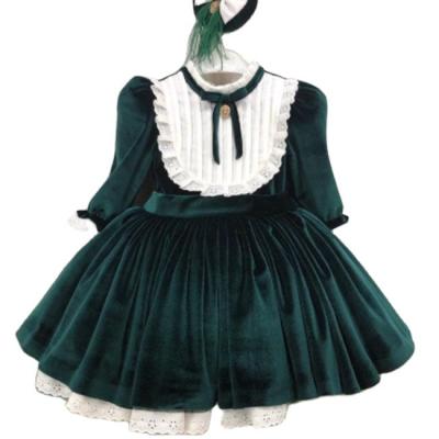 China Baby Anti-Static Christmas Dress Kids Velvet Tutu Bow Green Dress Dresses for sale