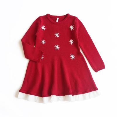 China Breathable Christmas Dress Babies Toddler Holiday Party Dress Knit Christmas With Embroidery Dress for sale