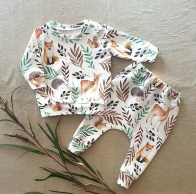 China 2021 Hot Selling 100% Cotton 2 Piece Toddler Set Baby Boy And Girls Clothes Wonderful Forest Baby Sweater for sale