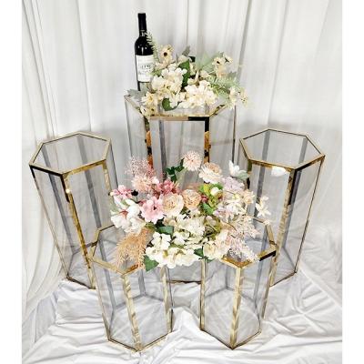 China Durable Hexagon Clear Acrylic Wedding Pedestals Wedding Supplies Cake Decorating Stand Cake Table for sale