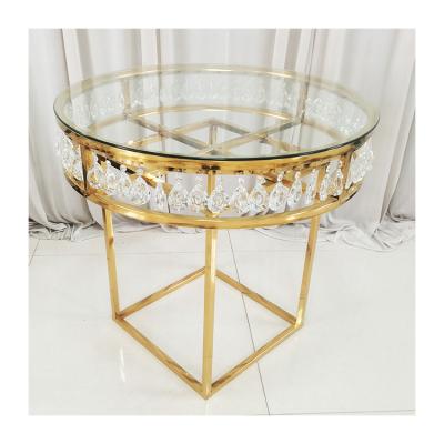 China Fashion Design Stainless Steel Wedding Cake Table With Crystal Pendant Decoration for sale