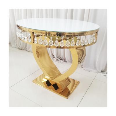 China Fashion Romantic Golden Heart Shaped Wedding Stainless Steel Crystal Cake Table for sale