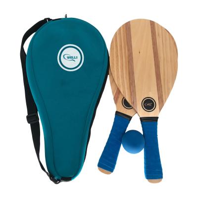 China Pine and Sapele FSC Certified Custom Logo Wooden Beach Racket Paddle Ball Set for sale