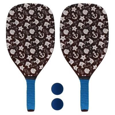 China Plywood+Walnut Veneer FSC 100% Mix Wood Certified Walnut Beach Wood Paddle Set Beach Racket Ball Set for sale