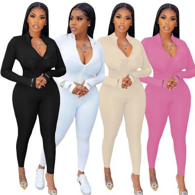 China Breathable Rompers And Jumpsuit Women Fall Zipperjumpsuit 2021 Women Long Sleeve One Piece Jumpsuit for sale