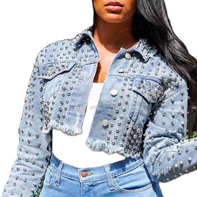 China Autumn And Winter Fashion Rivet Denim Shorts Jacket Street Hippie 2021 Women Denim Breathable Studded Jean Jackets for sale