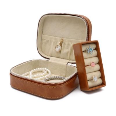 China Wholesale Eco-friendly Lady PU Leather Jewelry Box Storage Box Ring Display Case Portable Jewelry Organizer For Women for sale