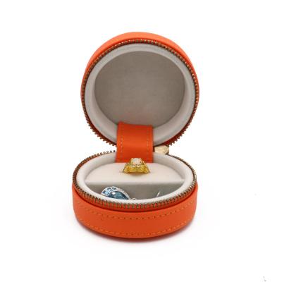 China Mirror Ring Storage Leather Jewelry Box High End Round Jewelry Storage Round Jewelry Leather Box for sale