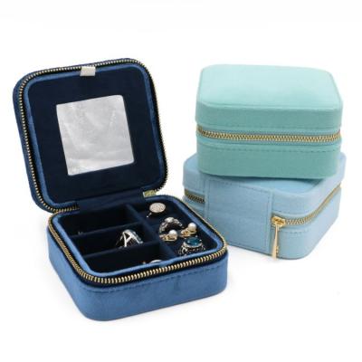 China Custom Made Vintage Lovely Zipper Case Storage Jewelri Velvet Jewelri Jewelry Box Eco-Friendly Travel Box for sale