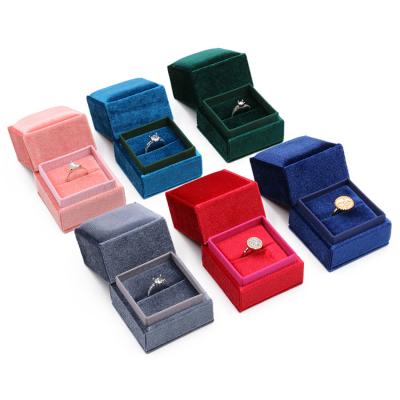 China Jewelry Gift Packaging Luxury Blue Ring Suede Velvet Ring Packaging Flannel Jewelry Box Luxury Gift Box For Jewelry for sale