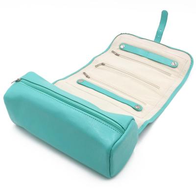 China Foldable Jewelry Storage Case Leather Jewelry Necklace Storage Case Roll Jewelry Organizer Travel Jewelry Storage Bag for sale