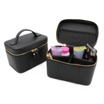 China Factory Eco-friendly Directly Supply Simple Style PU Leather Cosmetic Case Makeup Travel Organizer Roomy Black Box for sale