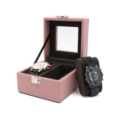 China Handmade 2 Slot Couples Luxury Custom Watch Box Smart PU Leather Logo Wrist Gift Pillow Packaging Watch Case Purpleflip for sale