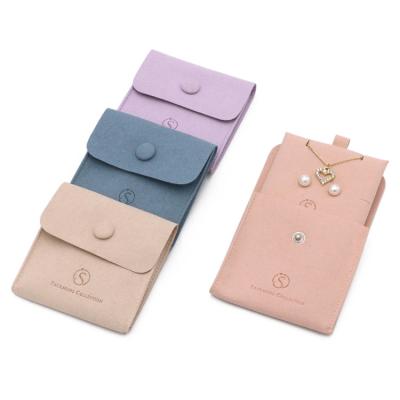 China Eco-friendly Button Wrap Form Filling Insert Jewelry Pouches Bags Custom Suede Microfiber Velvet Jewelry Packaging Pouch With Logo for sale