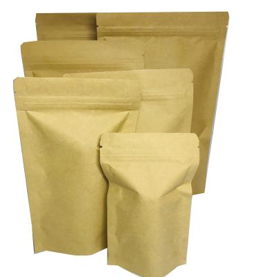 China Customized Biodegradable Promotional Resealable White Stand Up Brown Zip Lock Kraft Paper Storage Coffee Tea Bag With Zipper Top for sale