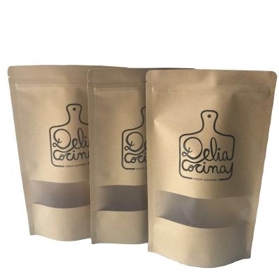 China Brown Kraft Paper Jerky Window Packaging Bag Biodegradable Food Packaging Bag With Promotional Logo for sale