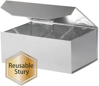 China Recycled Materials Silver Magnetic Closure Storage Gift Box With Lid, Collapsible Rectangle, For Bridesmaid Proposal for sale