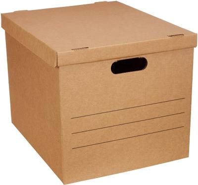 China Recycled Materials Kraft Boxes with Handles on the Open Side for Moving, Banking, or Storage for sale