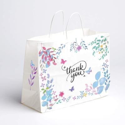 China Large Recycled Materials Floral Shopping Bags Kraft Paper Thank You Gifts Bags for sale