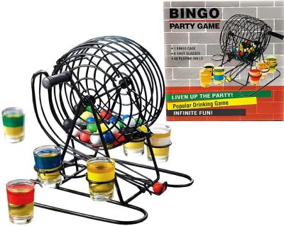 China Plastic Design Drinking Bingo Game With 6 Different Color Shot Glasses And Metal Cages for sale