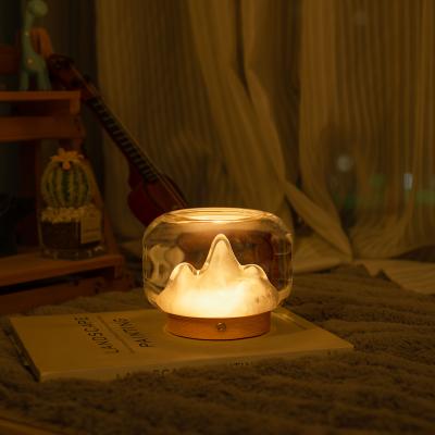 China 2021 Modern Wholesale High Quality Wooden Base LED Small Desk Lamp Mountain Scene Children's Night Light for sale