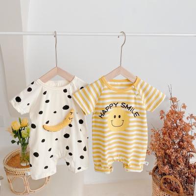 China Polyester / Cotton Children Clothes ins 0-2 years old infant 2021 summer thin short sleeve baby rompers cute for sale