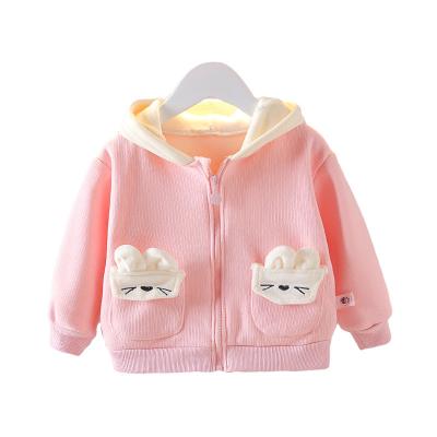 China Anti-Shrink Kids Clothing 6-12 Month Girls Top Hooded Cartoon Autumn Spring Baby Outwears Velvet Children Coat for sale