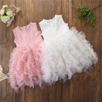 China Anti-wrinkle 2021 New Summer Children Clothes Kids Clothing Little Flower Princess Mesh Skirt Short Sleeveless Cute Baby Girl Dresses for sale