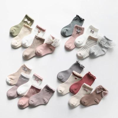 China Anti-Bacterial Autumn New Children Lace Baby Tube Bow Girls Princess Baby Socks for sale