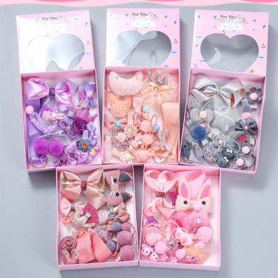 China European and American Style Korean 18-Piece Set Children Hairpin Baby Bow Crown Girl Gift Box Set Hair Accessories for sale