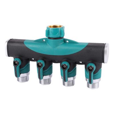 China Gardens 3/4 Inch Quick Garden Water Tap Connectors Agriculture Irrigation 4 Way Hose Splitters With Metal Valve for sale