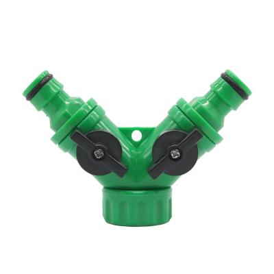 China Quick Connect Plastic 3/4 Inch Y Connector 2 Way Quick Garden Hose Splitters To Valve Faucet Adapter for sale