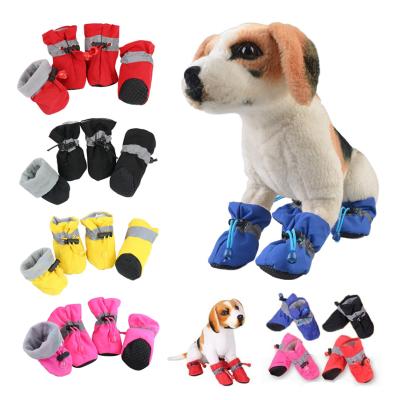 China Joyfamily 4pcs/set Winter Stocked Waterproof Dog Shoes Anti-skid Boots Shoes Snow Rain Puppies Thick Warm Booties for sale