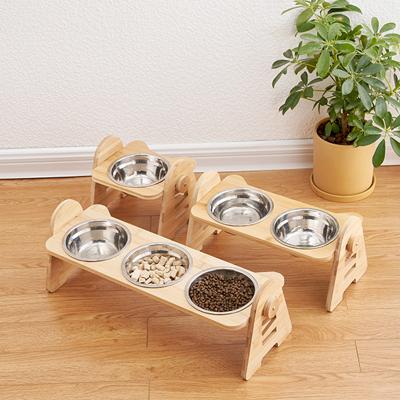 China Custom Viable Dog Bowl from Joyfamily Logo Eco-Friendly Adjustable Bamboo Frame Cat Bowl Food Feed Pet for sale